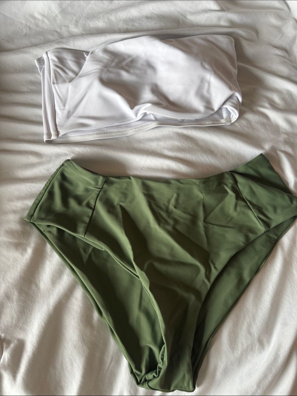 ZAFUL White Bandeau Top with Olive High-Waist Bikini Bottoms